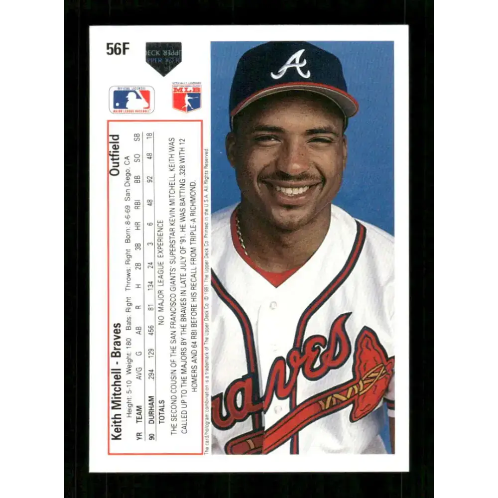 1991 Upper Deck Final Edition #56 Keith Mitchell EX Excellent RC Rookie Atlanta Braves Baseball Card - Baseball Card