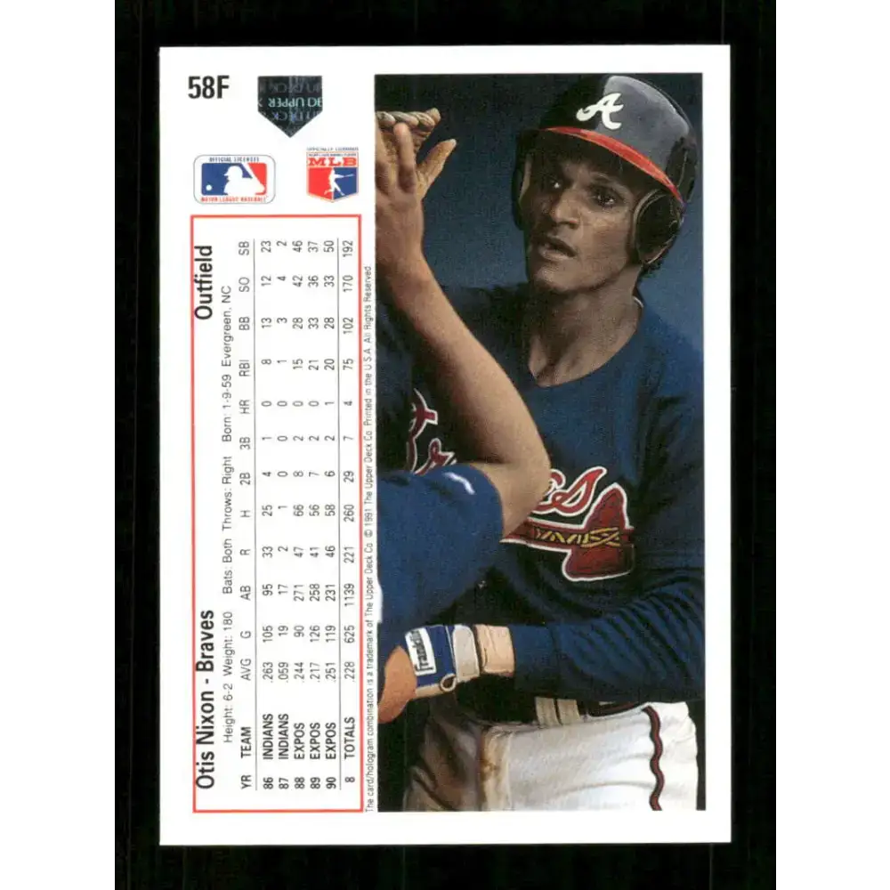 1991 Upper Deck Final Edition #58 Otis Nixon EX Excellent Atlanta Braves Baseball Card - Baseball Card