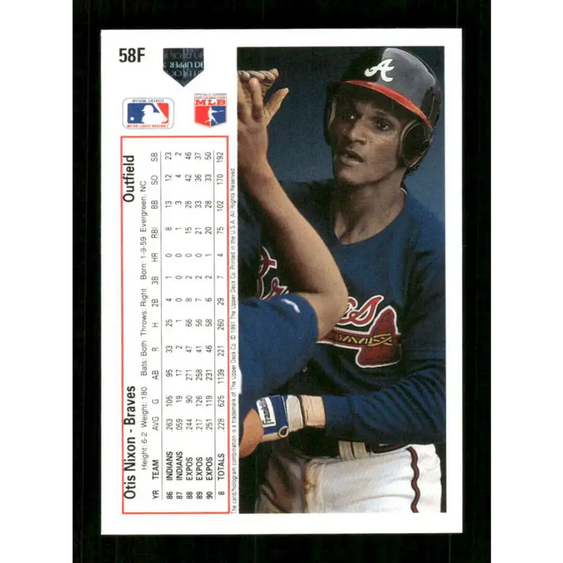 1991 Upper Deck Final Edition #58 Otis Nixon EX Excellent Atlanta Braves Baseball Card - Baseball Card Single