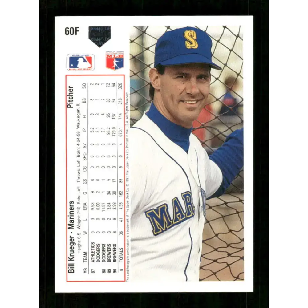 1991 Upper Deck Final Edition #60 Bill Krueger EX Excellent Seattle Mariners Baseball Card - Baseball Card Single