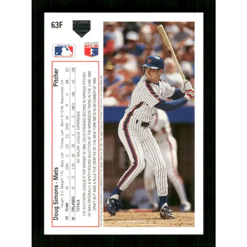 1991 Upper Deck Final Edition #63 Doug Simons EX Excellent RC Rookie New York Mets Baseball Card - Baseball Card Single