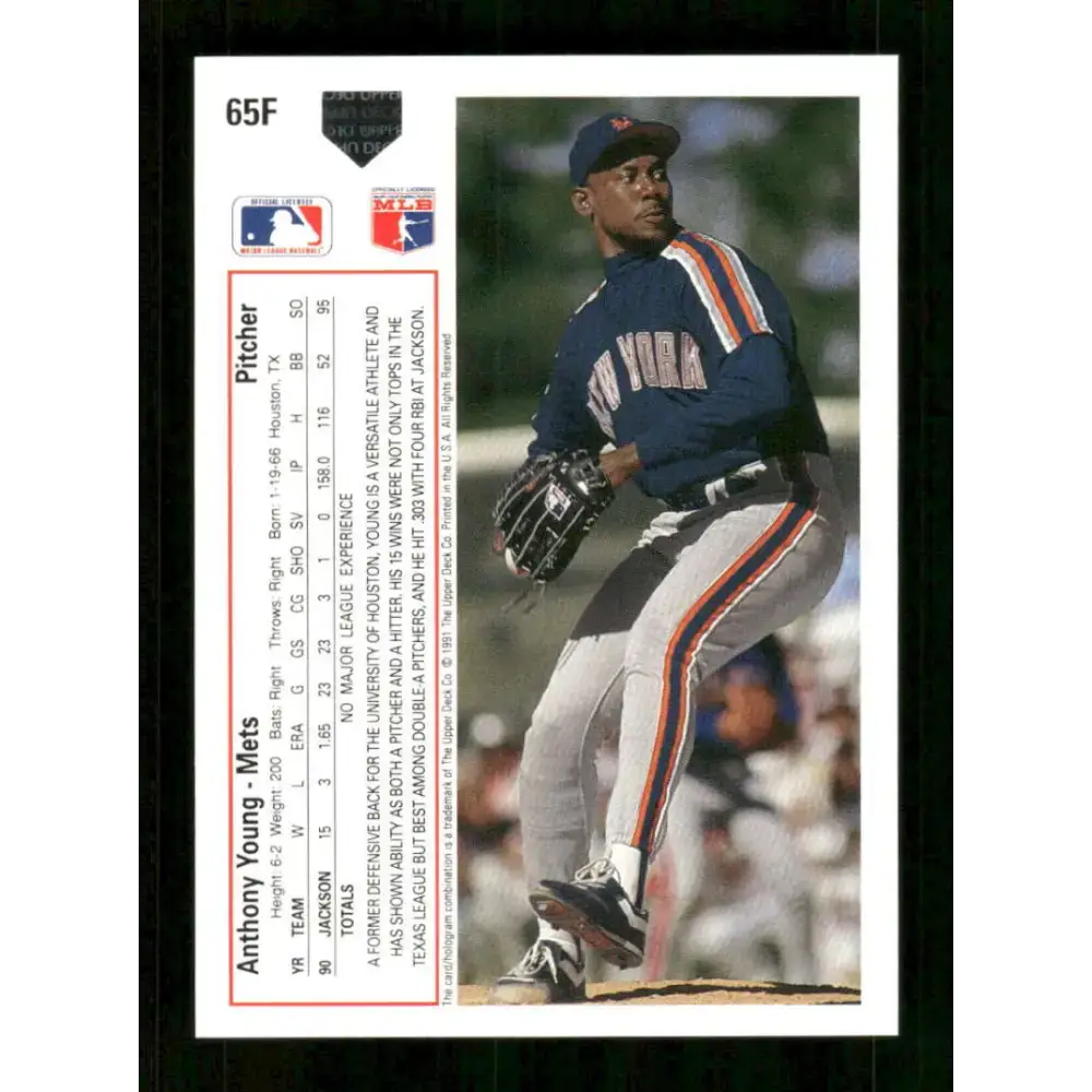 1991 Upper Deck Final Edition #65 Anthony Young EX Excellent RC Rookie New York Mets Baseball Card - Baseball Card