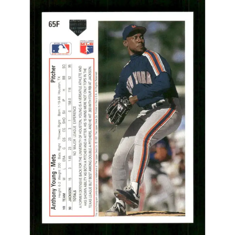1991 Upper Deck Final Edition #65 Anthony Young EX Excellent RC Rookie New York Mets Baseball Card - Baseball Card