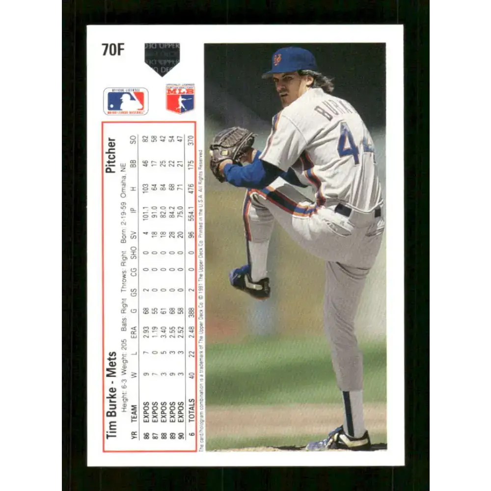 1991 Upper Deck Final Edition #70 Tim Burke EX Excellent New York Mets Baseball Card - Baseball Card Single