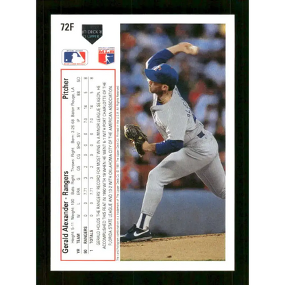 1991 Upper Deck Final Edition #72 Gerald Alexander EX Excellent RC Rookie Texas Rangers Baseball Card - Baseball Card