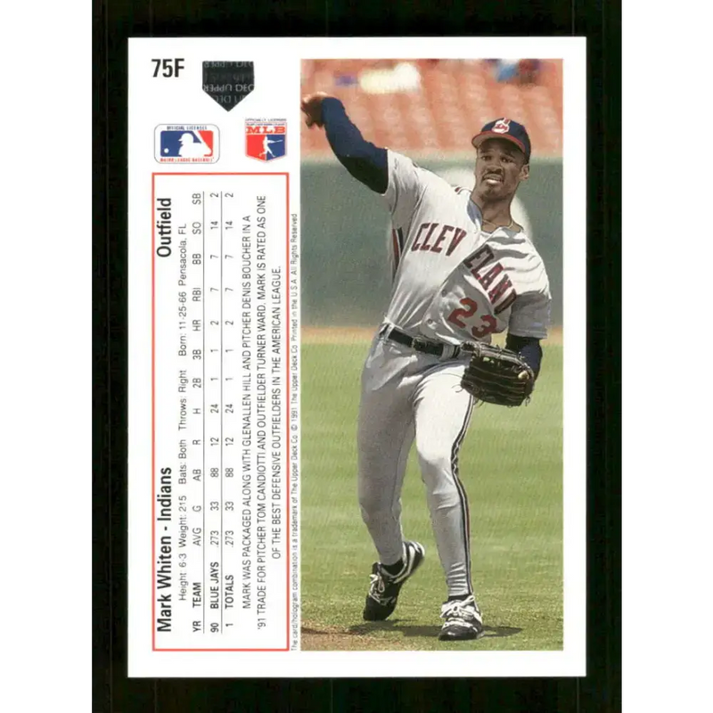 1991 Upper Deck Final Edition #75 Mark Whiten EX Excellent Cleveland Indians Baseball Card - Baseball Card Single