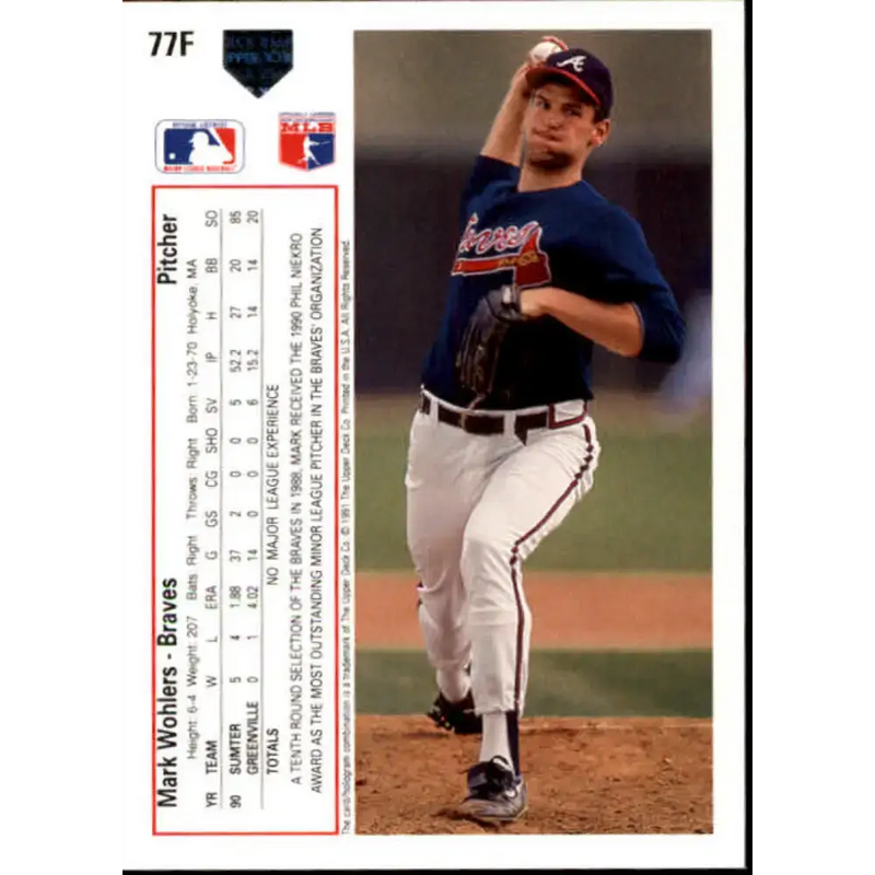1991 Upper Deck Final Edition #77 Mark Wohlers EX Excellent RC Rookie Atlanta Braves Baseball Card - Baseball Card