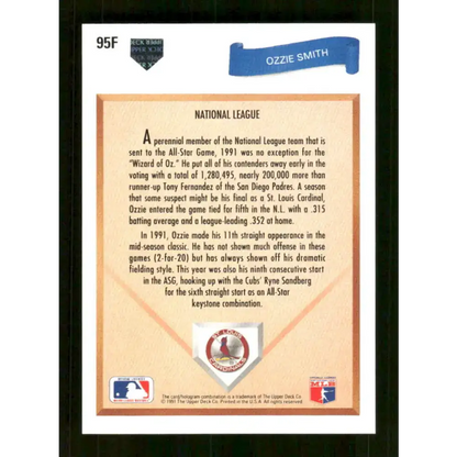 1991 Upper Deck Final Edition #95 Ozzie Smith EX Excellent St. Louis Cardinals Baseball Card - Baseball Card