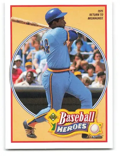 Baseball heroes card featuring Hank Aaron from 1991 Upper Deck Hank Aaron Heroes series