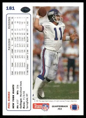 1991 Upper Deck Phil Simms #181 Football - Football Card Single
