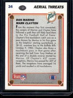 1991 Upper Deck Team NFL Aerial Threats Dan Marino Mark Clayton #34 Football - Football Card Single
