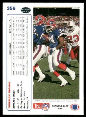 1991 Upper Deck Thurman Thomas #356 Football