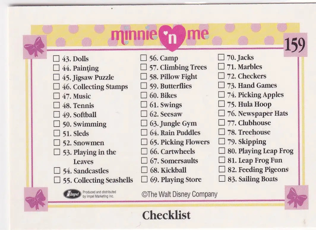 1991 WALT DISNEY MINNIE AND ME CHECKLIST #159 1-83- DISNEY - Other