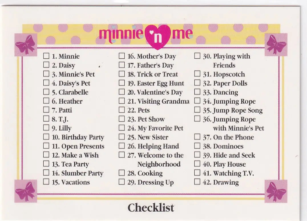 1991 WALT DISNEY MINNIE AND ME CHECKLIST #159 1-83- DISNEY - Other