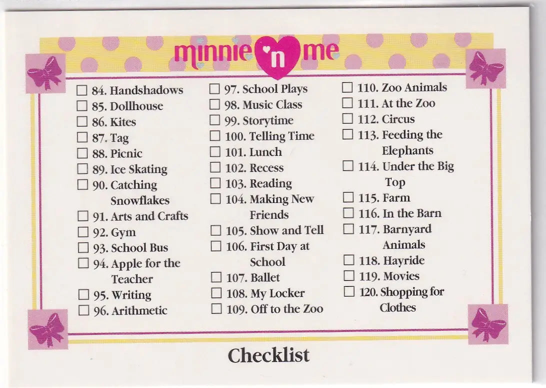 1991 WALT DISNEY MINNIE AND ME CHECKLIST #160 84-160- DISNEY - Other