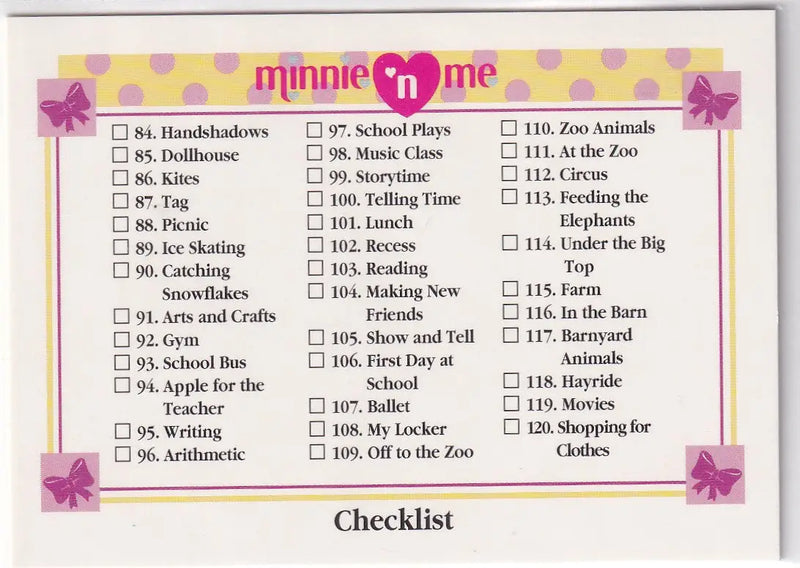 1991 WALT DISNEY MINNIE AND ME CHECKLIST #160 84-160- DISNEY - Other