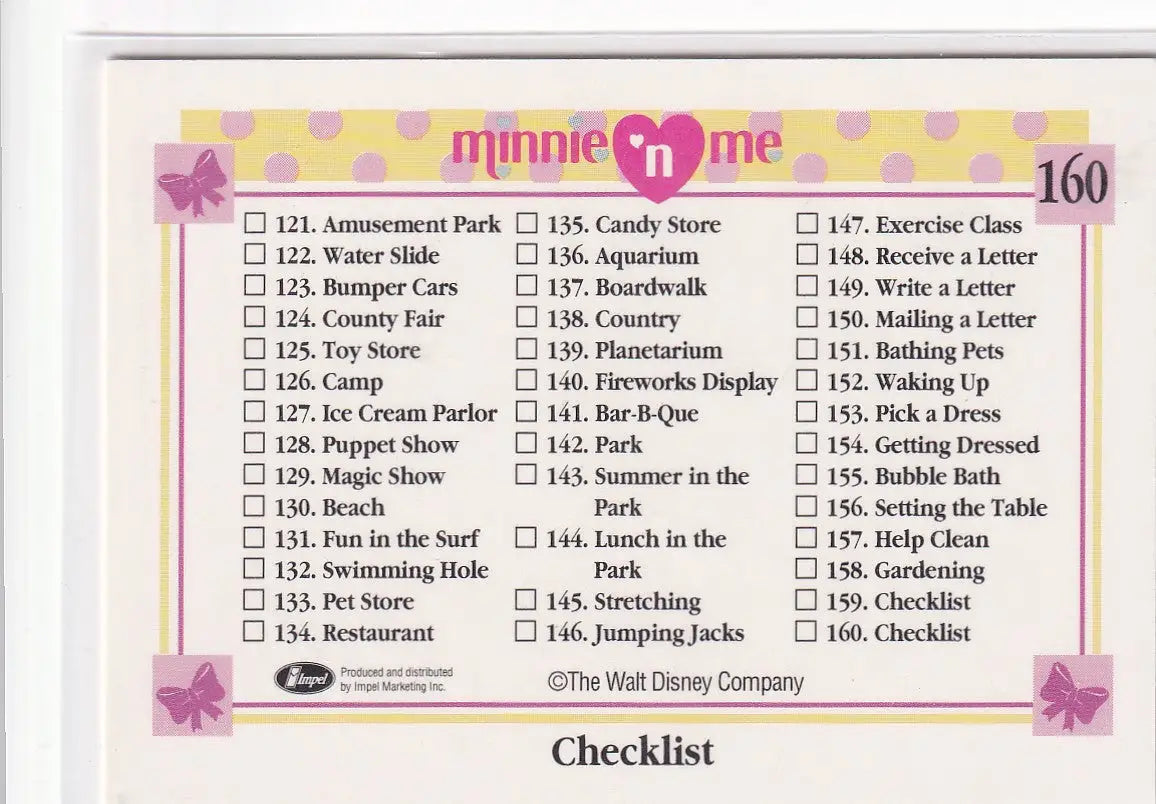 1991 WALT DISNEY MINNIE AND ME CHECKLIST #160 84-160- DISNEY - Other