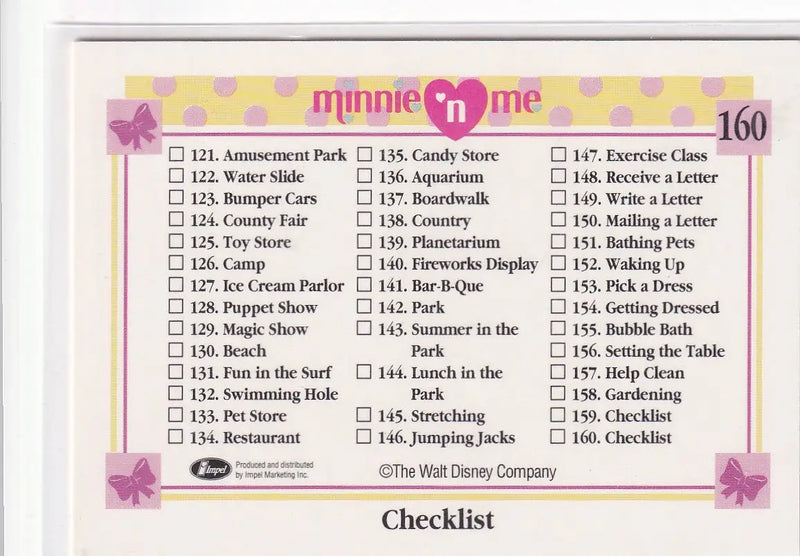 1991 WALT DISNEY MINNIE AND ME CHECKLIST #160 84-160- DISNEY - Other