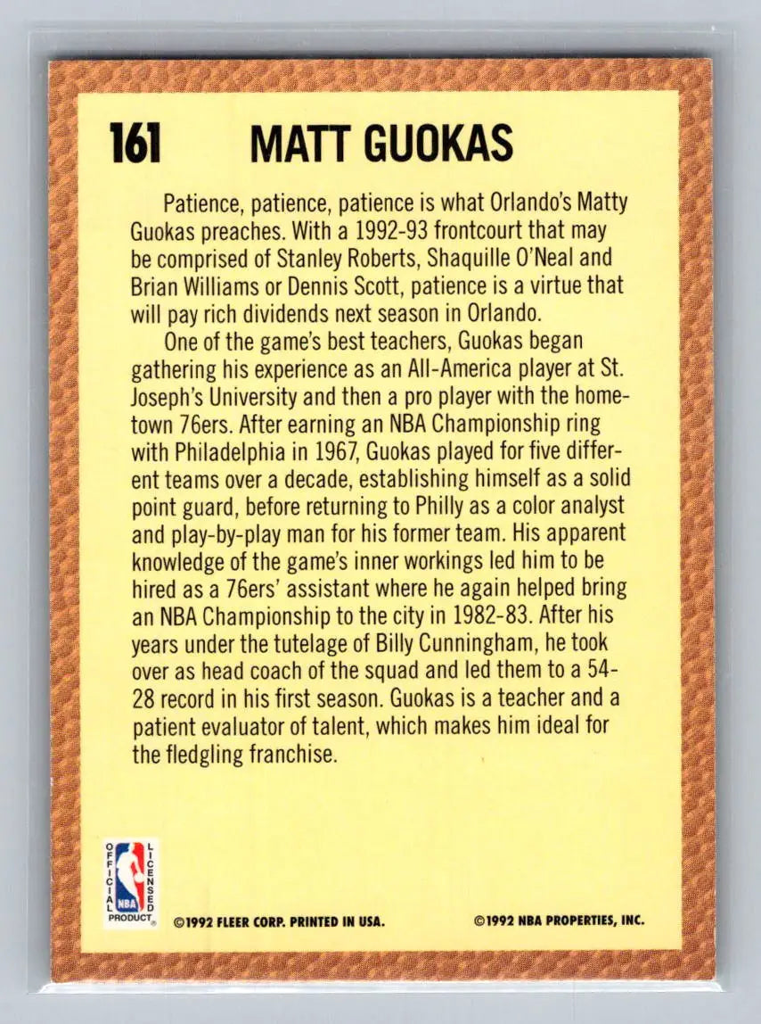 1992-93 Fleer #161 Matt Guokas Orlando Magic - Basketball Card Single