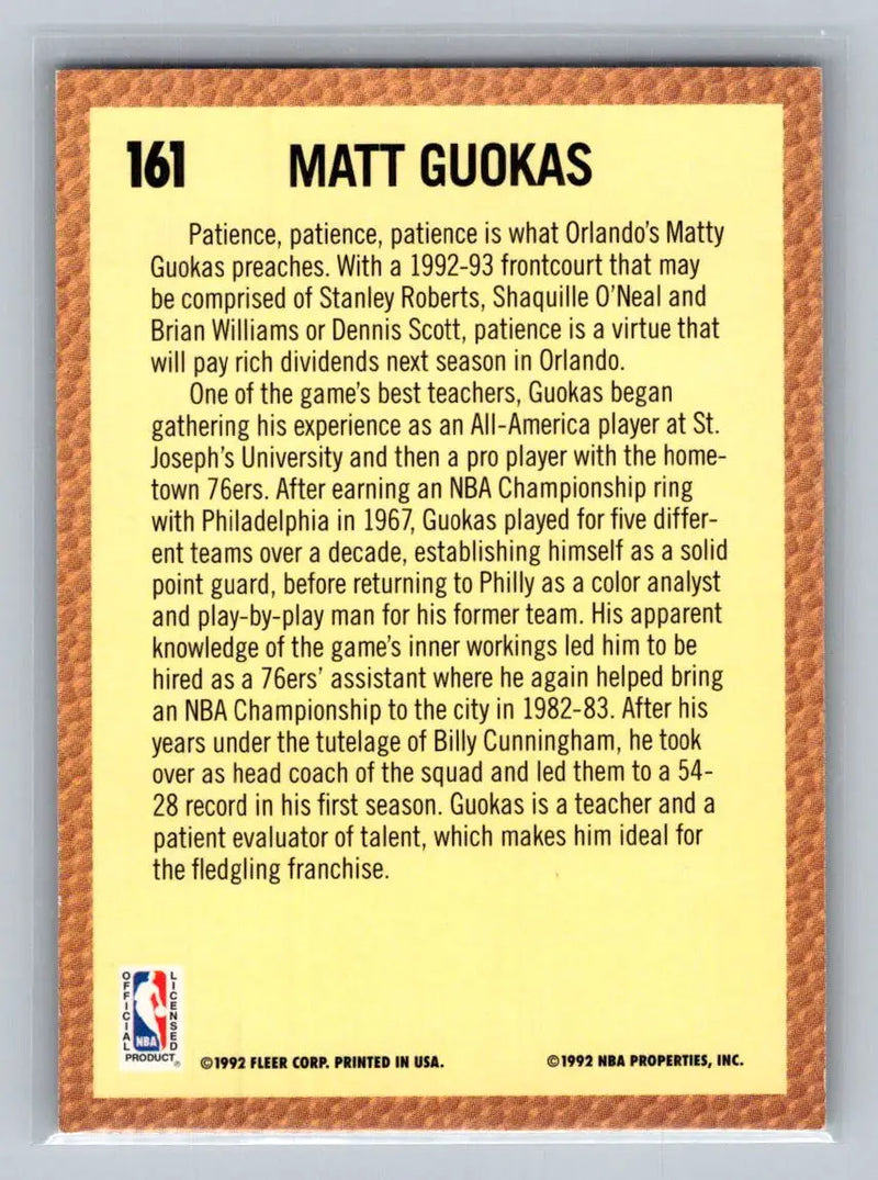 1992-93 Fleer #161 Matt Guokas Orlando Magic - Basketball Card Single