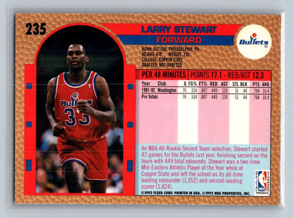 1992-93 Fleer #235 Larry Stewart Washington Bullets - Basketball Card Single