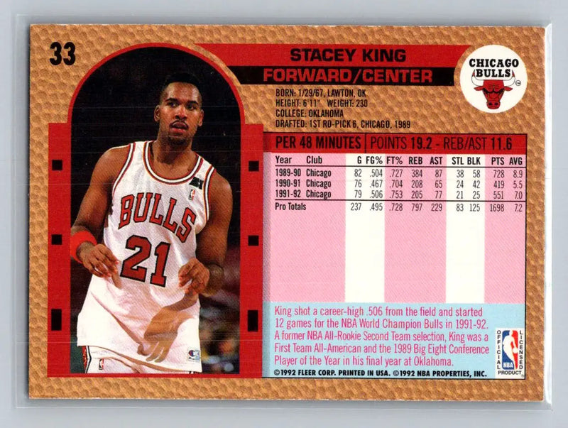 1992-93 Fleer #33 Stacey King Chicago Bulls - Basketball Card Single