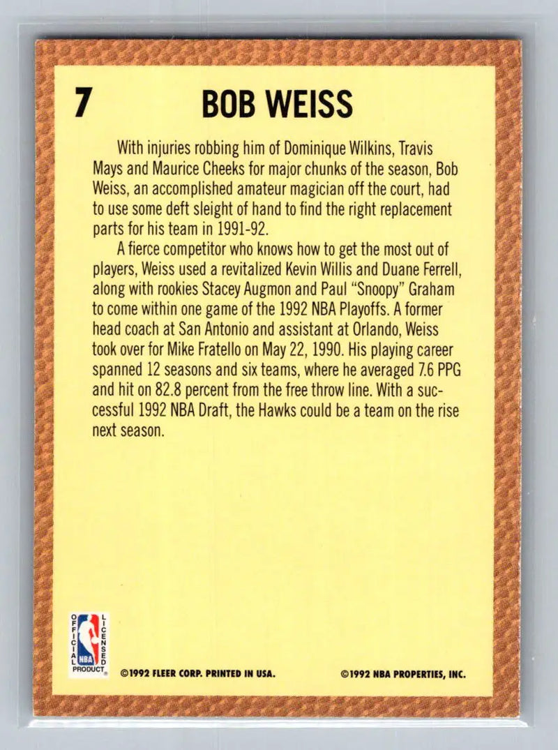 1992-93 Fleer #7 Bob Weiss Atlanta Hawks - Basketball Card Single