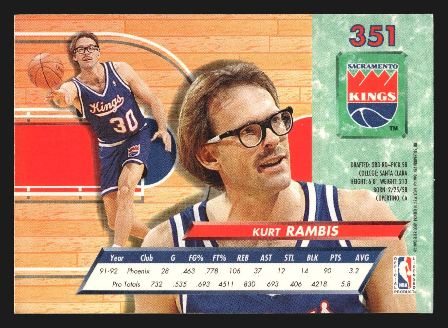 1992-93 Fleer Ultra #351 Kurt Rambis Sacramento Kings - Basketball Card Single