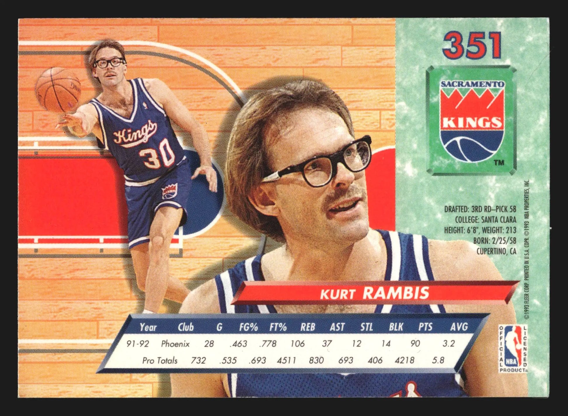 1992-93 Fleer Ultra #351 Kurt Rambis Sacramento Kings - Basketball Card Single