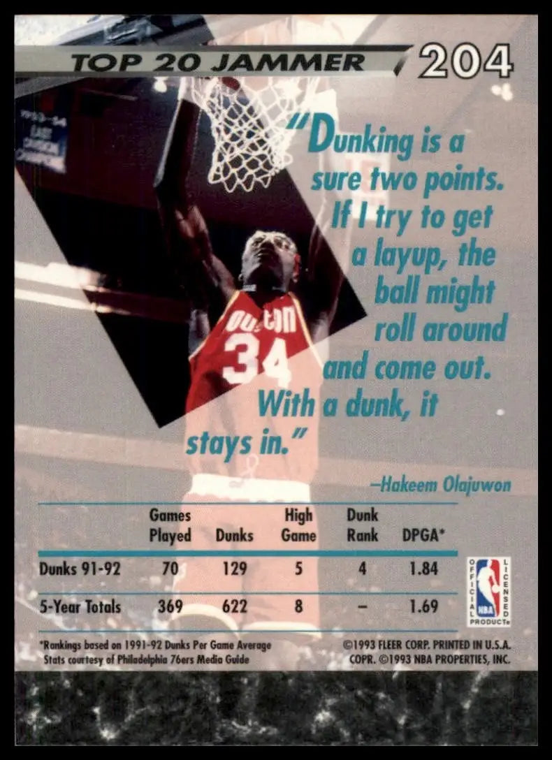1992-93 Fleer Ultra - Hakeem Olajuwon #204