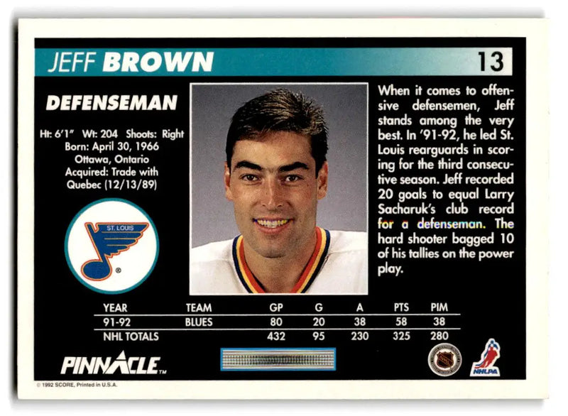 1992-93 Pinnacle #13 Jeff Brown - Hockey Card Single
