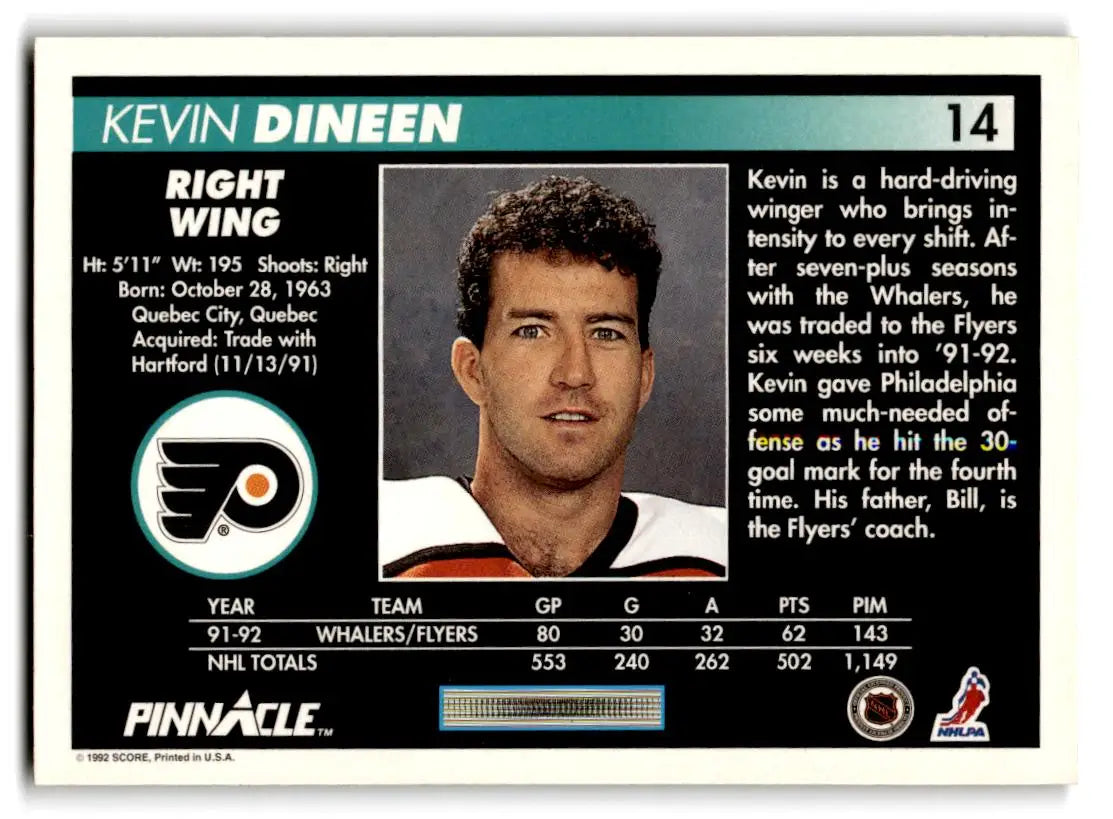 1992-93 Pinnacle #14 Kevin Dineen - Hockey Card Single