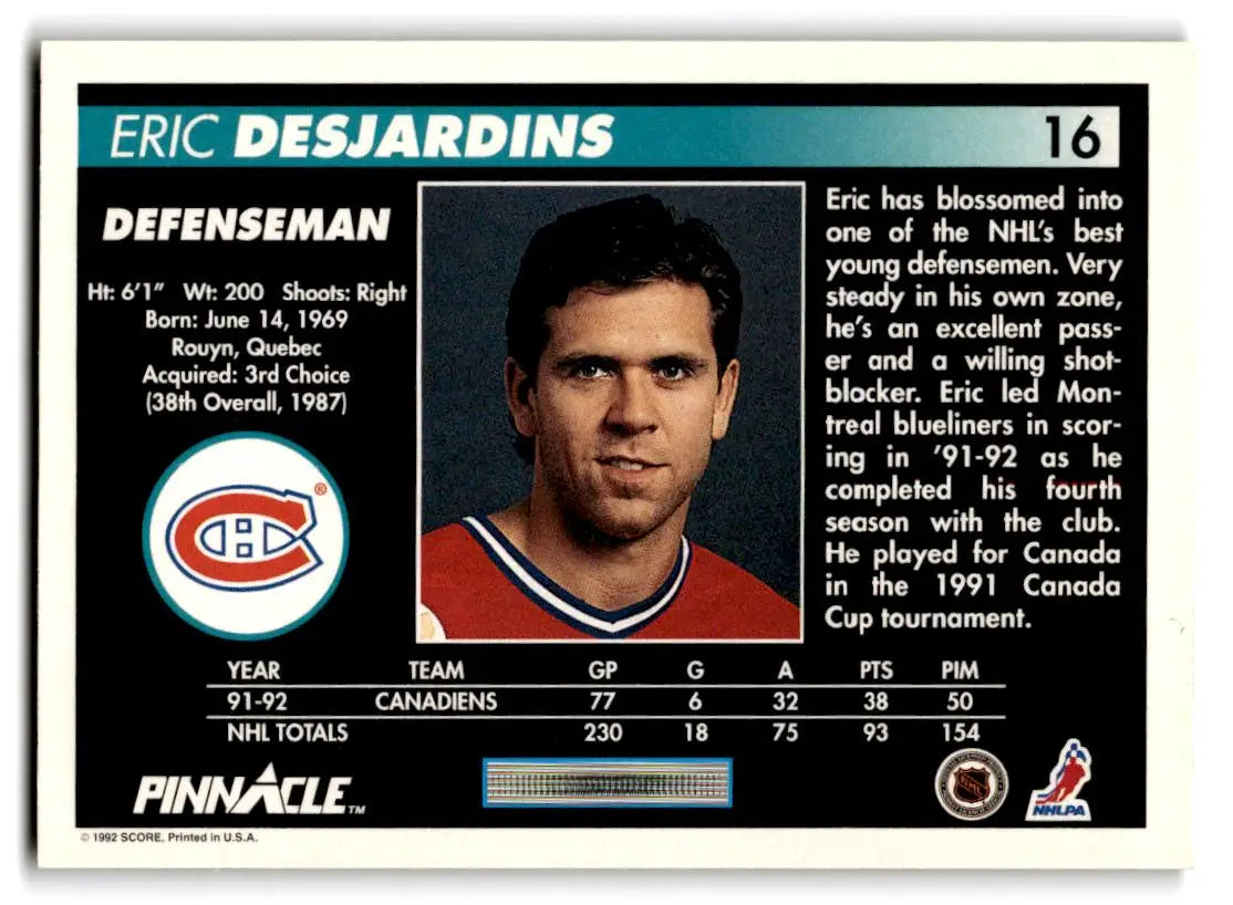 1992-93 Pinnacle #16 Eric Desjardins - Hockey Card Single