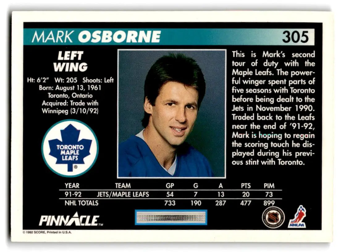 1992-93 Pinnacle #305 Mark Osborne - Hockey Card Single