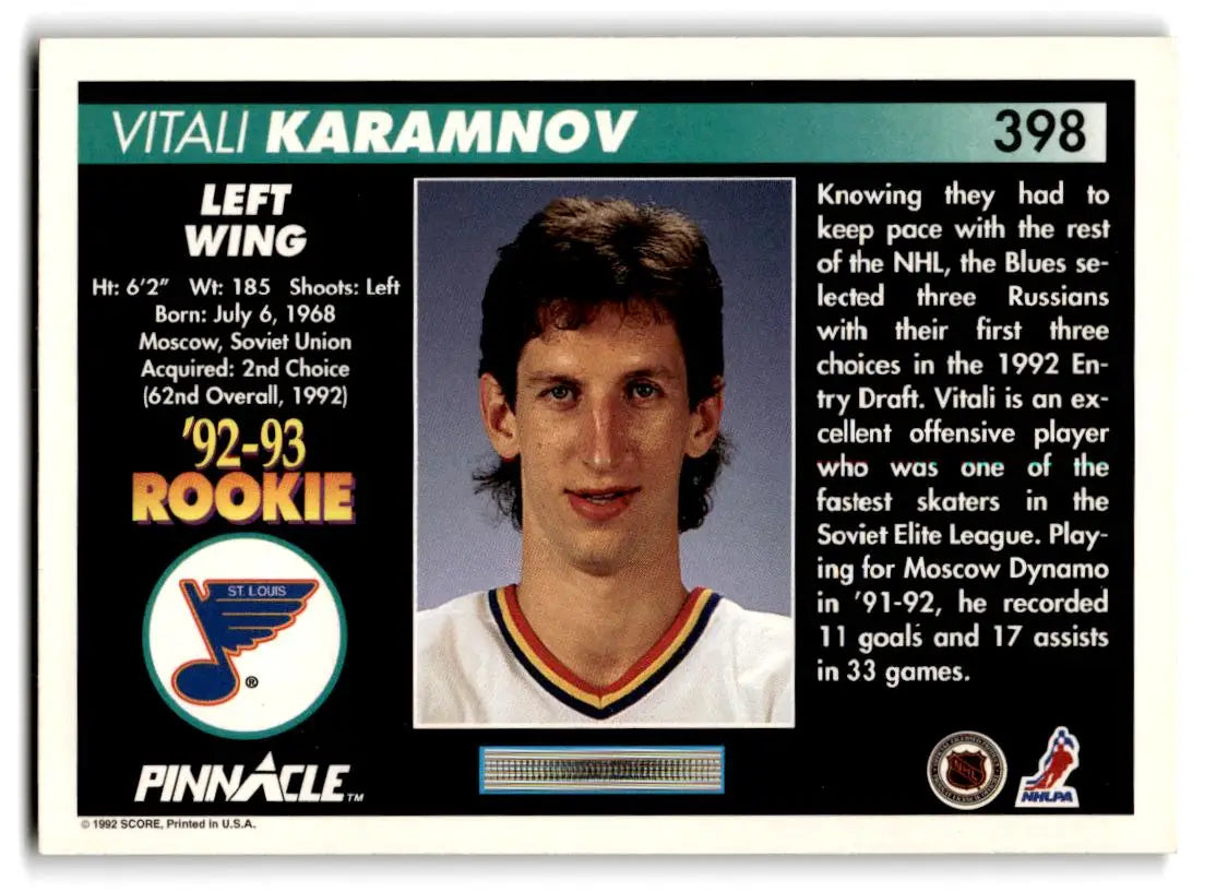 1992-93 Pinnacle #398 Vitali Karamnov - Hockey Card Single