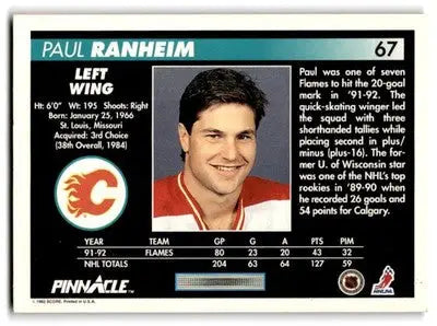 1992-93 Pinnacle #67 Paul Ranheim - Hockey Card Single