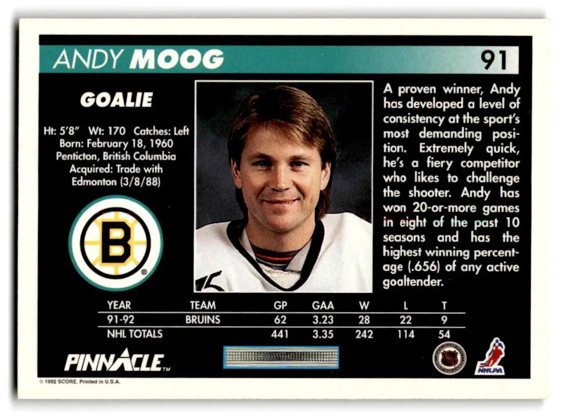 1992-93 Pinnacle #91 Andy Moog - Hockey Card Single