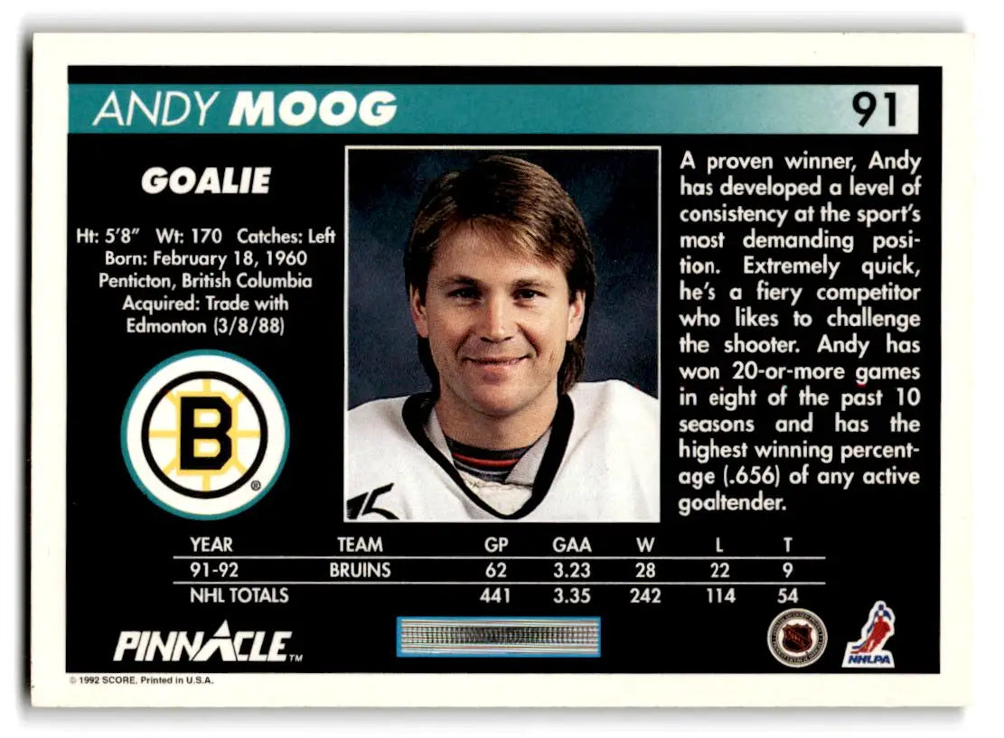 1992-93 Pinnacle #91 Andy Moog - Hockey Card Single