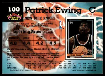 1992-93 Stadium Club #100 Patrick Ewing - Basketball Card Single