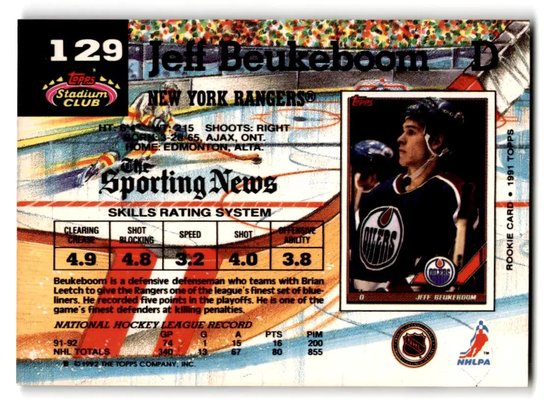 1992-93 Stadium Club #129 Jeff Beukeboom - Hockey Card Single