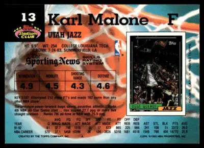 1992-93 Stadium Club #13 Karl Malone Members Only - Basketball Card Single