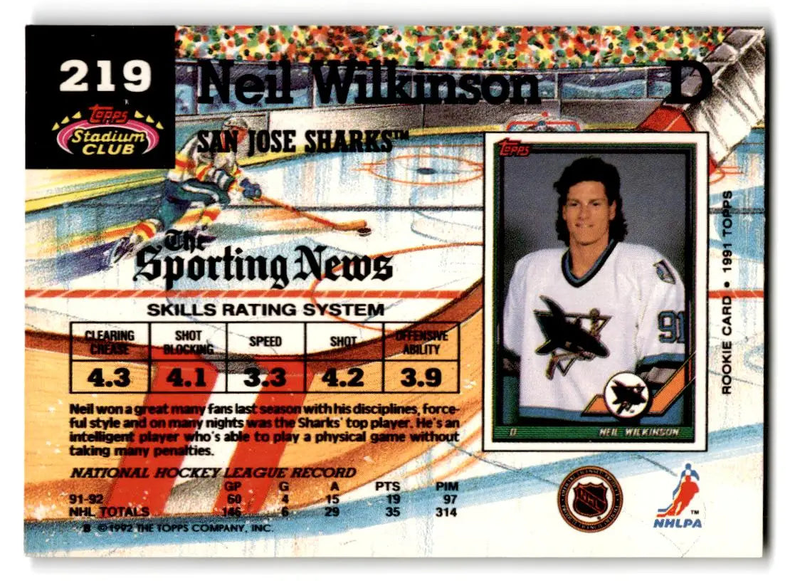 1992-93 Stadium Club #219 Neil Wilkinson - Hockey Card Single