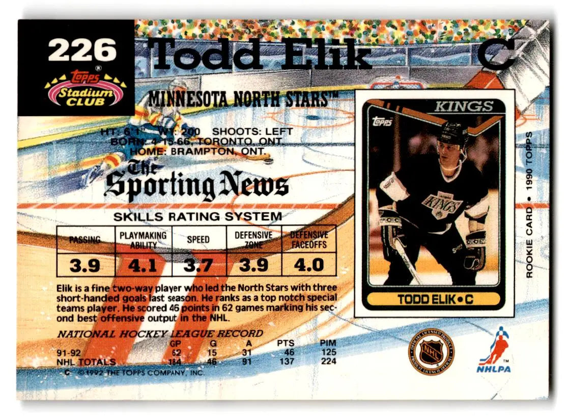 1992-93 Stadium Club #226b Todd Elik - Hockey Card Single