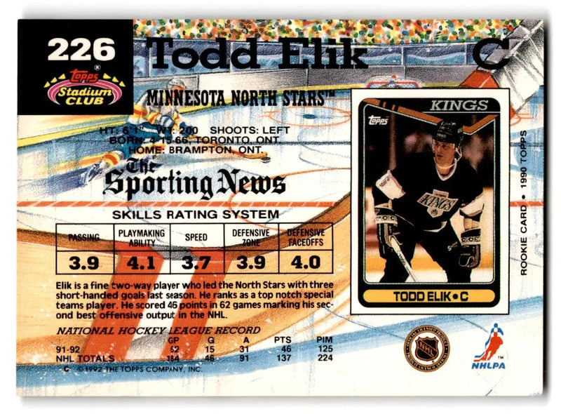 1992-93 Stadium Club #226b Todd Elik - Hockey Card Single