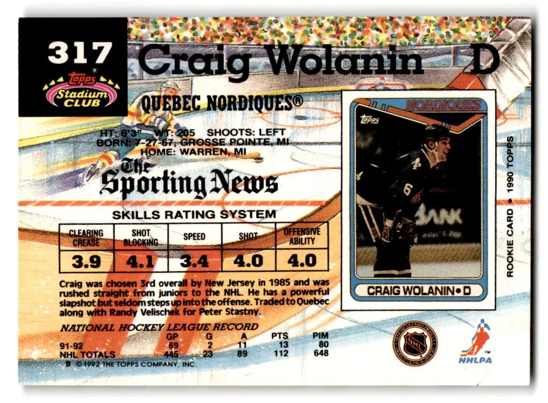 1992-93 Stadium Club #317b Craig Wolanin - Hockey Card Single