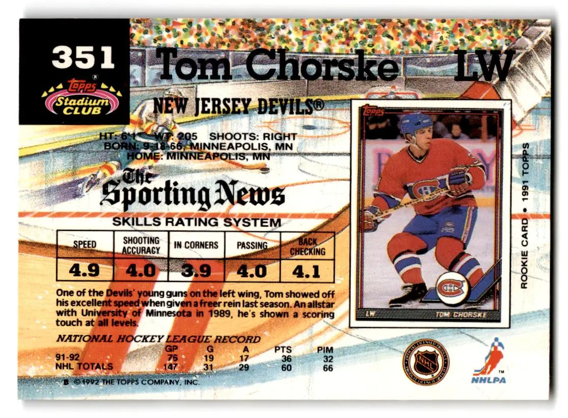 1992-93 Stadium Club #351 Tom Chorske - Hockey Card Single