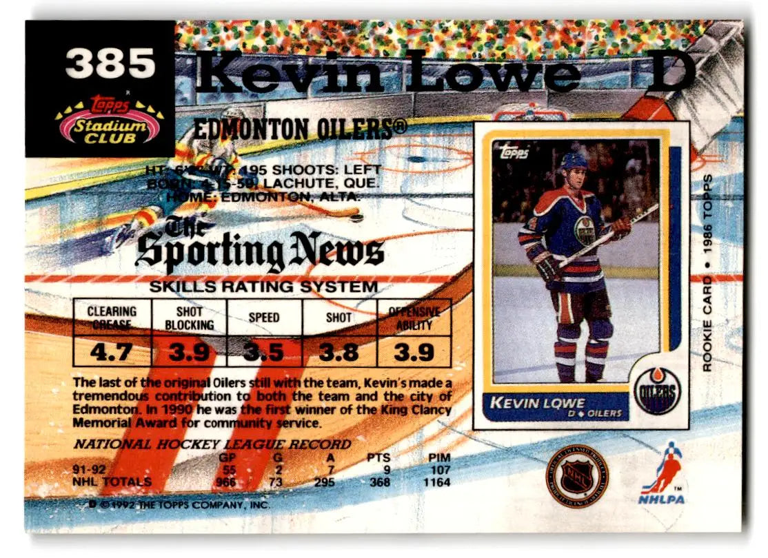 1992-93 Stadium Club #385 Kevin Lowe - Hockey Card Single