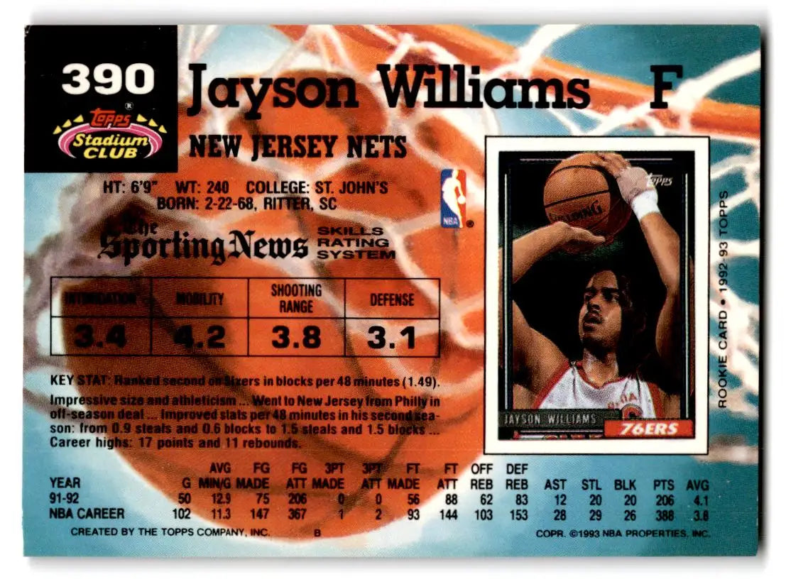 1992-93 Stadium Club #390 Jayson Williams - Basketball Card Single