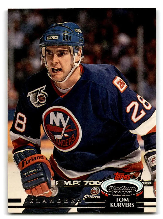 Tom Kurvers hockey card from 1992-93 Stadium Club featuring York Islanders player