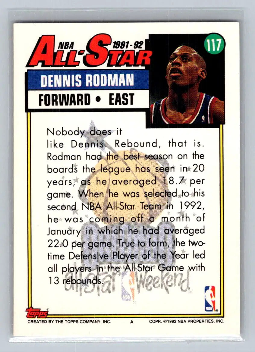 1992-93 Topps #117 Dennis Rodman Detroit Pistons - Basketball Card Single